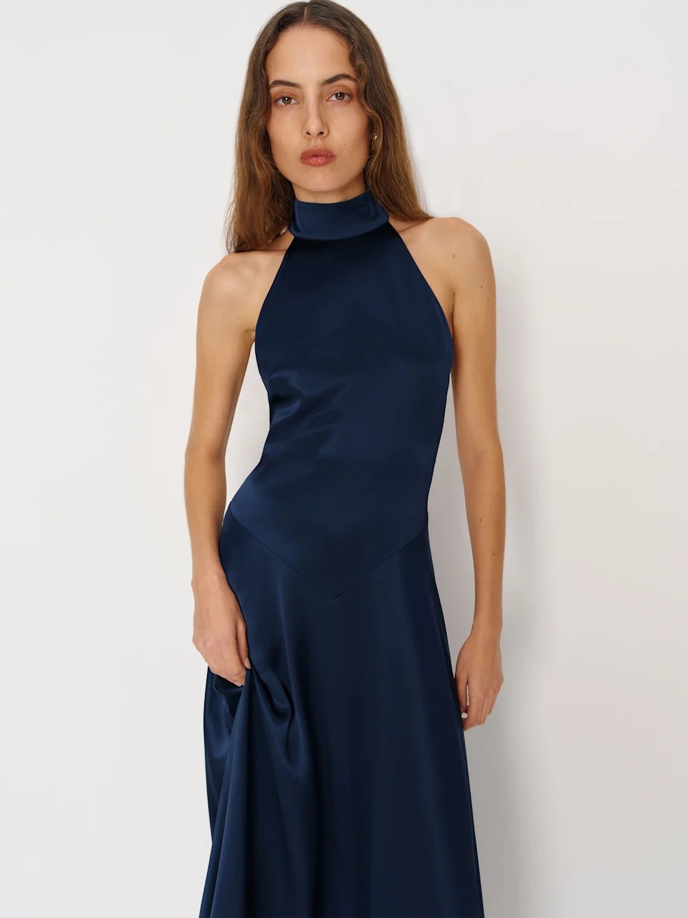 Reformation Katelyn silk halter dress navy blue  maxi formal wedding guest NWT 4 - Picture 3 of 13